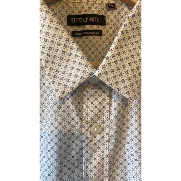 Stitch Note | White Diamond Patterned Short Sleeve Casual Button Down | Size 2XL - Picture 3 of 7
